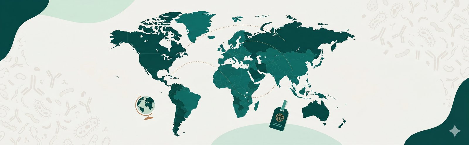 Ilustração de mapa e seringas representando medicina do viajante Ilustração de mapa e seringas representando medicina do viajante